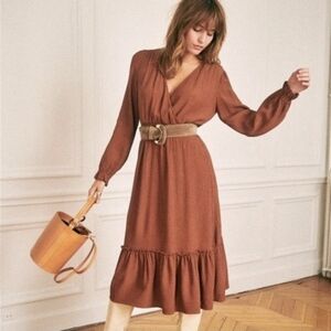 Sezane Titiane Midi Dress Brown 34 NWOT